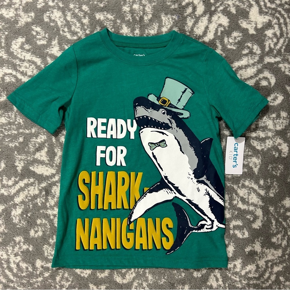 Carter's Saint Patrick Day Shark Nangians Boys Tshirt NWT Size 5